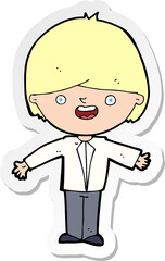 sticker of a cartoon happy boy with open arms