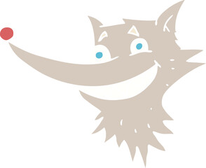 flat color illustration of a cartoon grinning wolf face