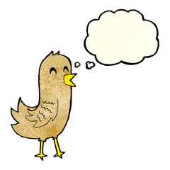 cartoon happy bird with thought bubble