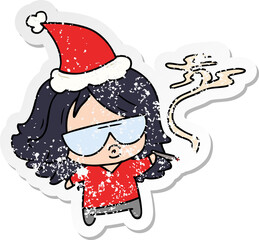 christmas distressed sticker cartoon of kawaii girl