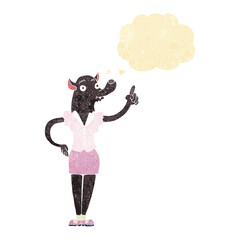 cartoon werewolf woman with idea with thought bubble