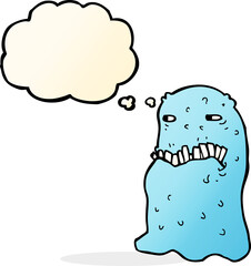 cartoon gross ghost with thought bubble