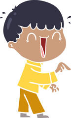 laughing flat color style cartoon man pointing finger