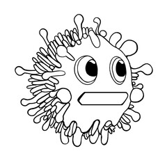 A bacteria with eyes and mouth. A new virus through the eyes of a doctor. Funny cartoon character. Black and white image, outline