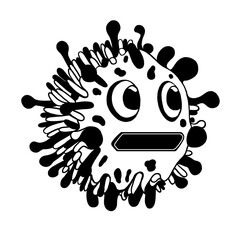 A bacteria with eyes and mouth. A new virus through the eyes of a doctor. Funny cartoon character. Black and white image, outline
