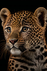close up of leopard - Cute jaguar cub - Created with Generative AI technology.