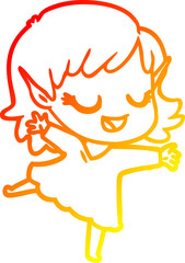 warm gradient line drawing happy cartoon elf girl