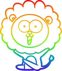 rainbow gradient line drawing happy cartoon lion