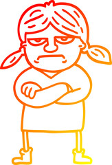 warm gradient line drawing cartoon grumpy girl