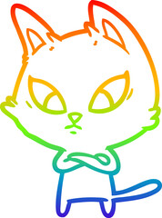 rainbow gradient line drawing confused cartoon cat