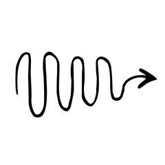 Vector black wavy arrow doodle style isolated on white