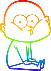 rainbow gradient line drawing cartoon bald man staring