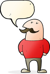 cartoon bald man with mustache with speech bubble