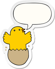cartoon hatching bird and speech bubble sticker