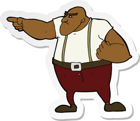 sticker of a cartoon angry tough guy pointing