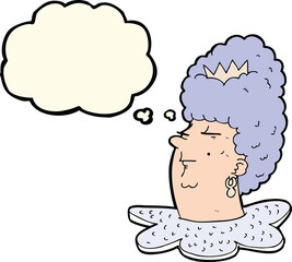 cartoon queen head with thought bubble