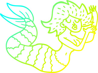 cold gradient line drawing cartoon woman mermaid