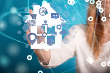 home data. Digital cyberspace with particles and Digital data network connections concept. - 3D digital