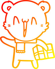 warm gradient line drawing happy polar bear cartoon