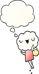 cute cartoon cloud head creature and thought bubble in smooth gradient style