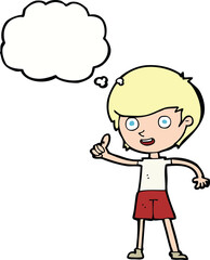 cartoon boy giving thumbs up symbol with thought bubble