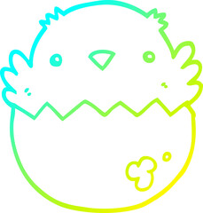 cold gradient line drawing cartoon chick hatching from egg