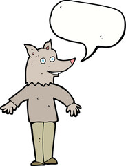 cartoon happy werewolf with speech bubble