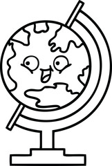 line drawing cartoon globe of the world