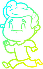 cold gradient line drawing happy cartoon man exercising