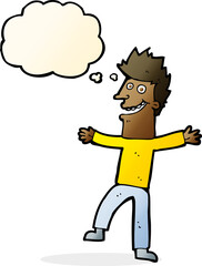 cartoon happy man with thought bubble