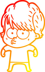 warm gradient line drawing cartoon woman
