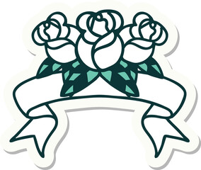 tattoo sticker with banner of a bouquet of flowers