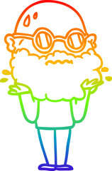 rainbow gradient line drawing cartoon worried man with beard and sunglasses