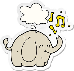 cartoon trumpeting elephant and thought bubble as a printed sticker