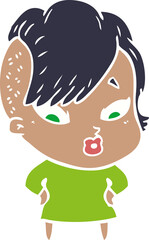 flat color style cartoon surprised girl