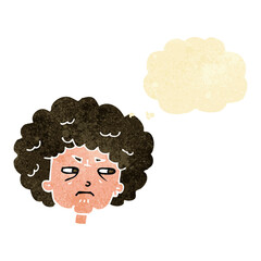cartoon bitter old woman with thought bubble