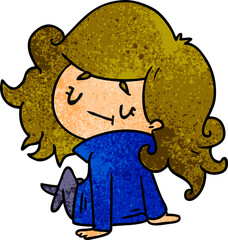 textured cartoon of a cute kawaii girl