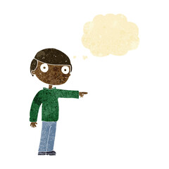 cartoon man pointing with thought bubble