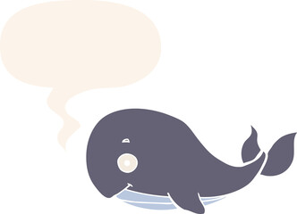 cartoon whale and speech bubble in retro style