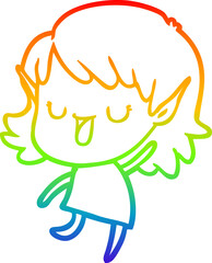 rainbow gradient line drawing cartoon elf girl