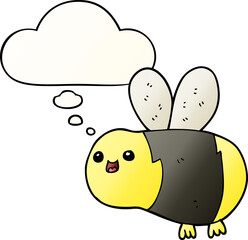 cartoon bee and thought bubble in smooth gradient style