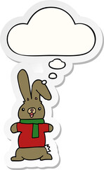 cartoon rabbit and thought bubble as a printed sticker