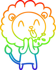 rainbow gradient line drawing happy cartoon lion