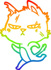 rainbow gradient line drawing tough cartoon cat running