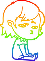 rainbow gradient line drawing cartoon vampire girl