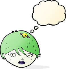 cartoon vampire face with thought bubble