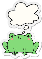 cartoon frog and thought bubble as a printed sticker