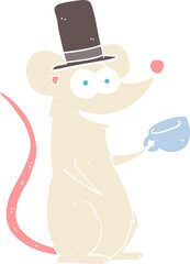 flat color illustration of a cartoon mouse with teacup
