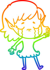 rainbow gradient line drawing cartoon crying elf girl