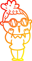 warm gradient line drawing cartoon woman wearing spectacles